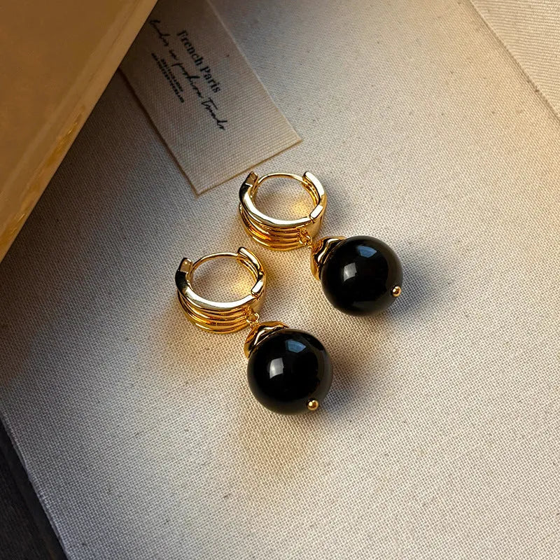 Gold plated tigereye geometric earrings for women in brown and black colours