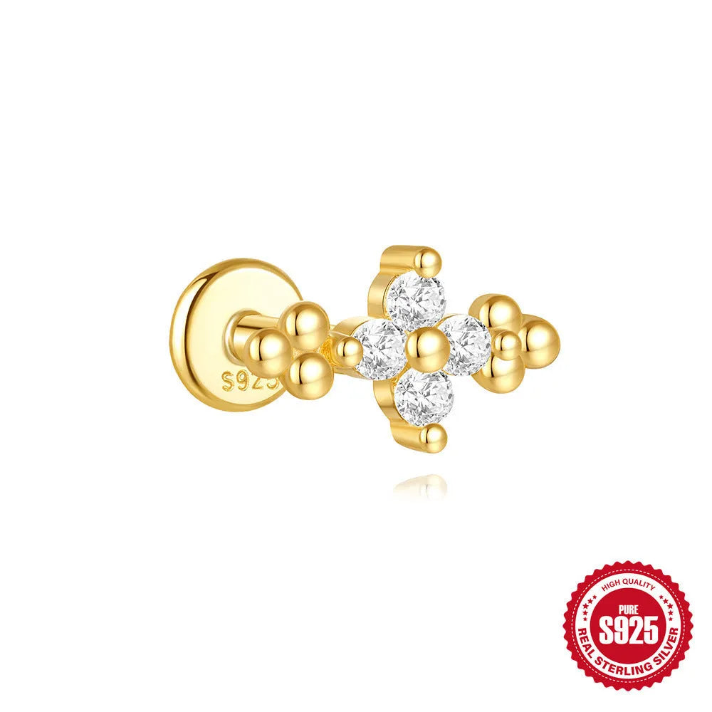 S925 sterling silver geometric star-shaped earrings with an embedded moon diamond, shown in a gold colour finish.