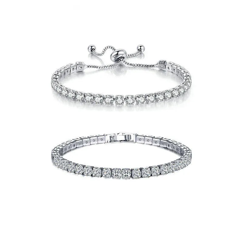 Simple stainless steel bracelet with square zircon crystal in silver gold rose gold electroplated finish for women