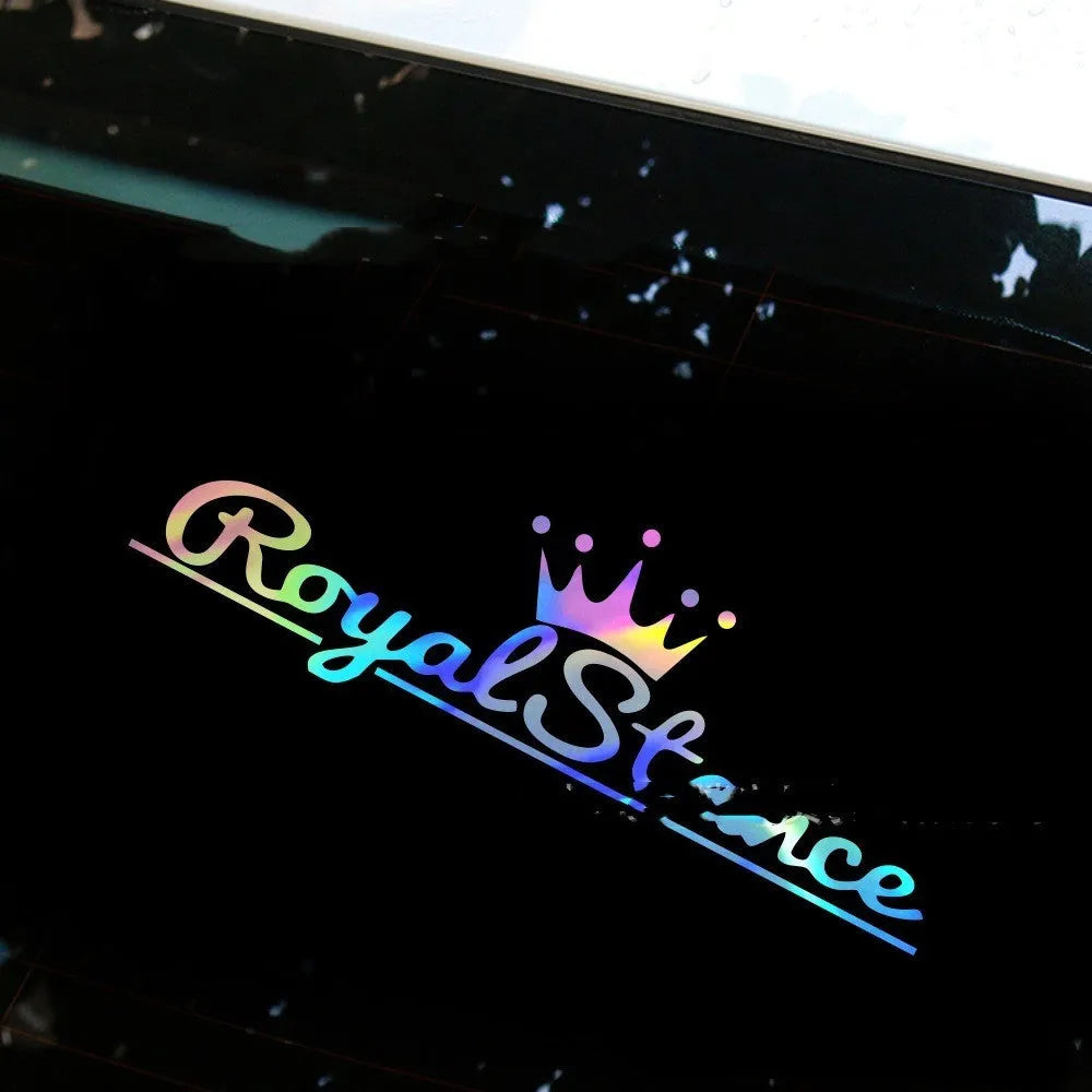 Reflective crown pattern car window sticker measuring 30cm by 12cm in colourful vinyl