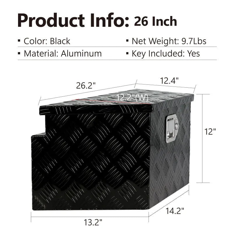 Black aluminium alloy 26-inch professional tool case with a single carry handle.