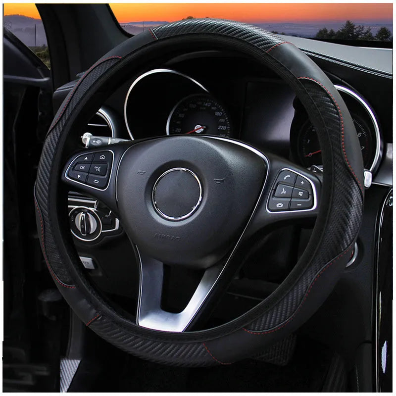 Carbon fibre sports steering wheel cover with elastic band for 38cm sedan wheels