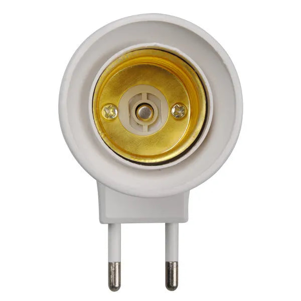 White plug-in E27 screw lamp holder with a built-in on/off switch on the front.