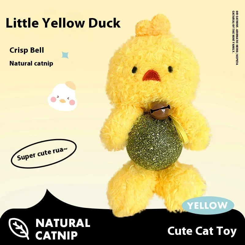 Plush catnip ball toy in brown bear design with bell, measuring 15cm tall for kitten biting play