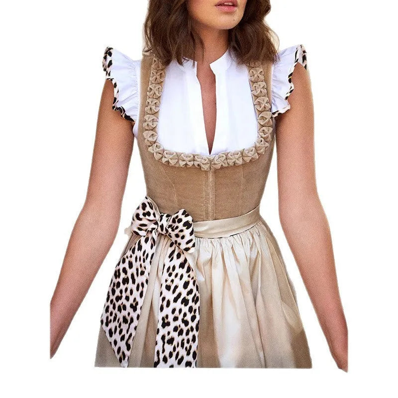 Khaki cotton polyester Oktoberfest beer style women's dress with elegant design