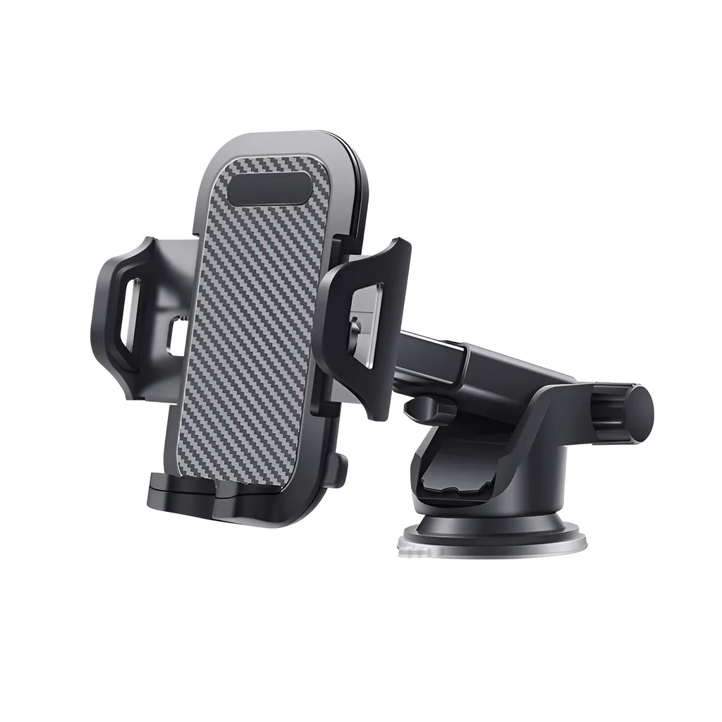 Black adjustable car phone holder showing width adjustment from 58mm to 80mm