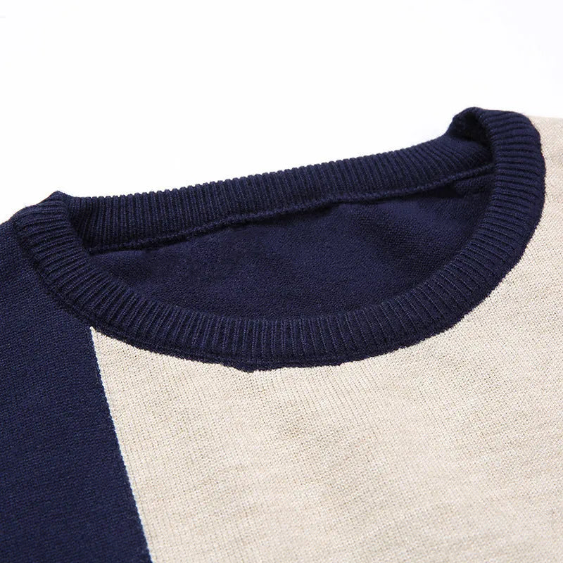 Men's wool blend crew neck pullover sweater in Black, Dark Blue, and Red colours