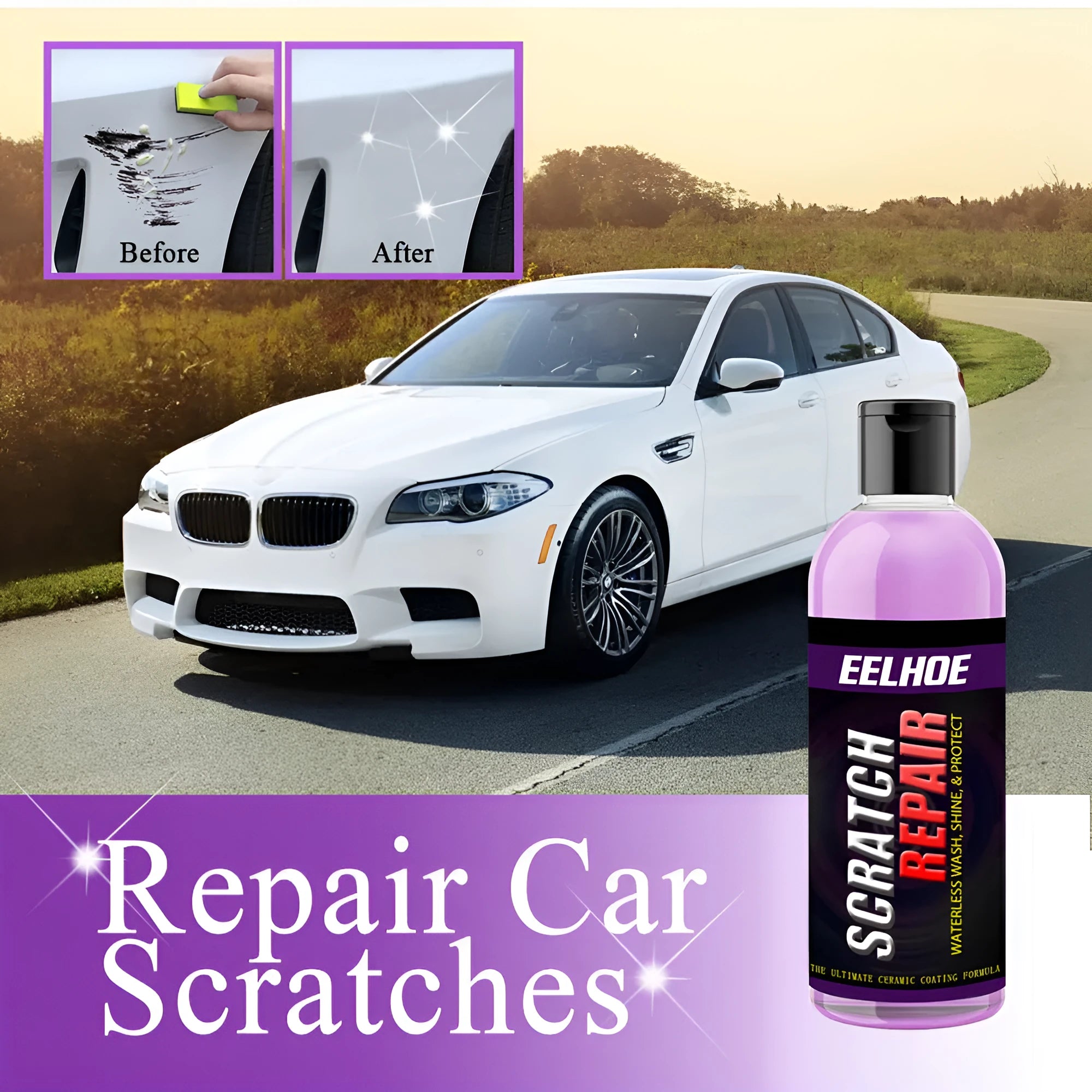 Car scratch repair agent in a spray bottle with clear SiO2 ceramic coating for scratch removal