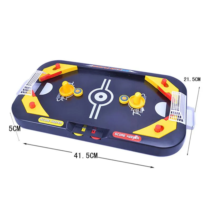 Desktop hockey table with goals, sticks, and balls for children's air hockey game