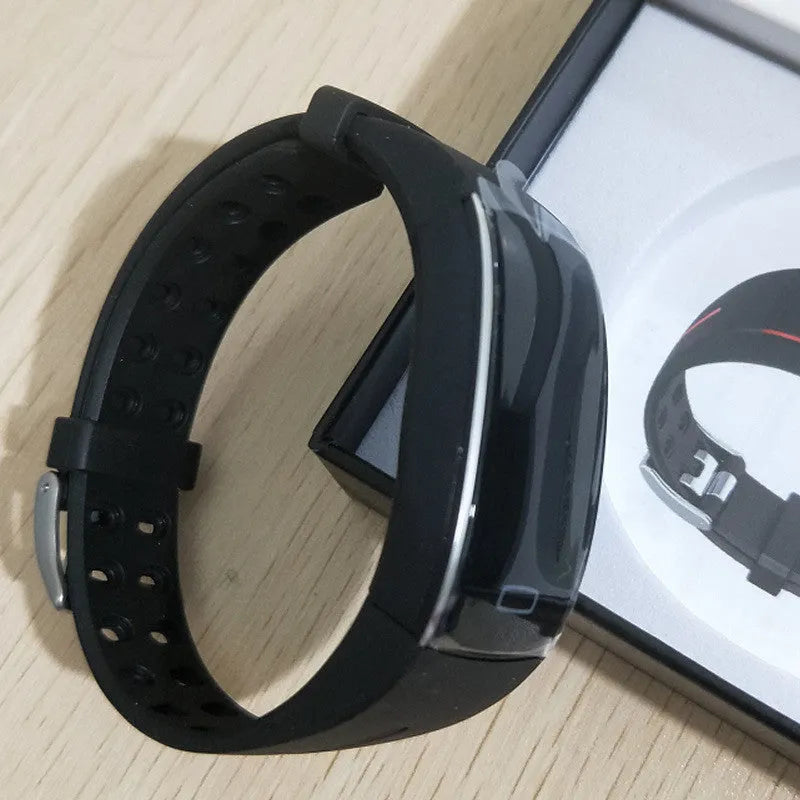 P3 smart watch with heart rate and ECG monitoring, OLED display, silicone wristband, black and blue colour