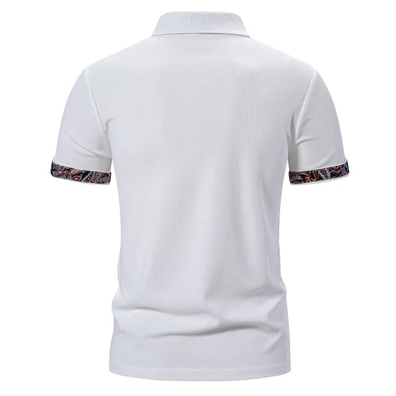 Men's cotton blend polo shirt in navy blue with a turnover collar and colour stitching detail.