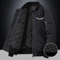 Men's fashion casual brushed jacket in satin cloth with baseball collar, army green, thickened for warmth