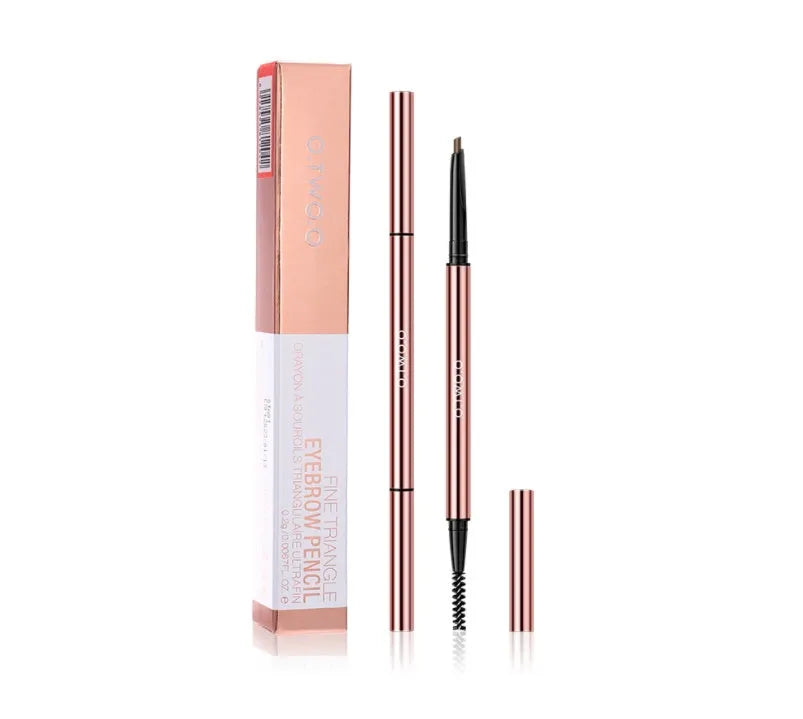 Slim brow makeup pencil in colour box with six shade options: Auburn, Blonde, Caramel, Dark Brown, Soft Brown, Taupe.