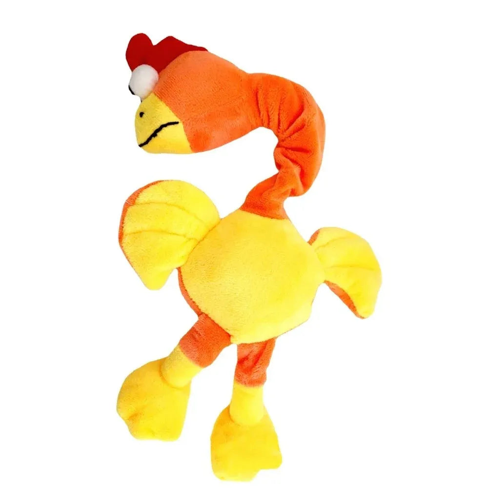 Squeaky screaming chicken dog chew toy in black, green, and orange rubber.