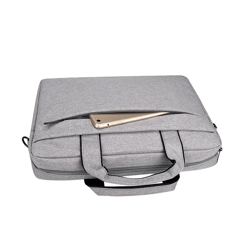 Black Oxford cloth laptop shoulder bag with matte finish, zipper closure, and soft handle for 15.6 inch laptop