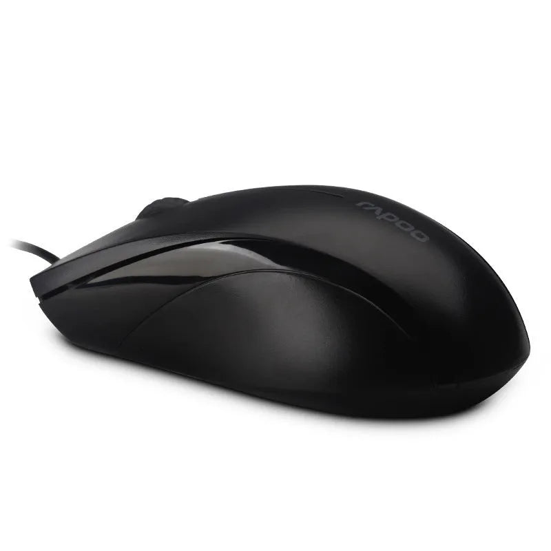 Wired USB optical mouse in black with 1.5m cable and three-button layout for desktop computer