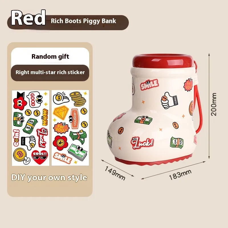 Cartoon-style red and brown plastic desktop storage organiser with 2L capacity and organisation stickers.