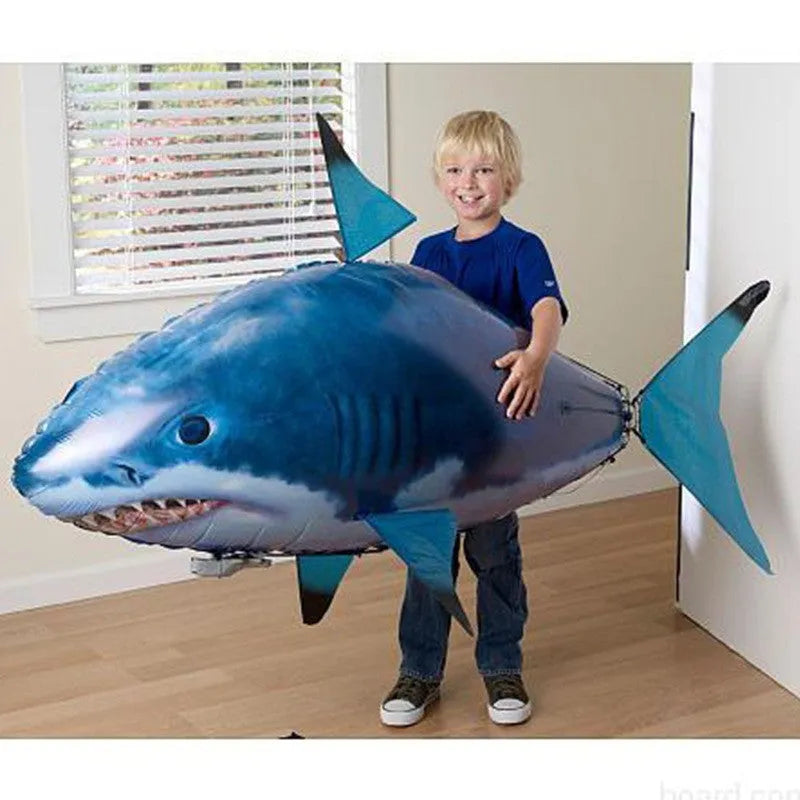Remote control shark inflatable balloon with infrared controller showing 57-inch length