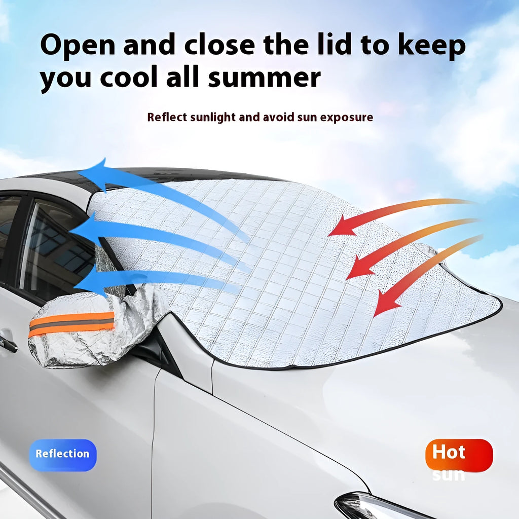 Aluminium foil car cover with reflective stripes and magnets for SUV winter windshield protection