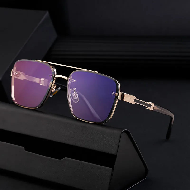 Men's vintage sunglasses with UV protection in retro colours including gradient blue and gold double grey