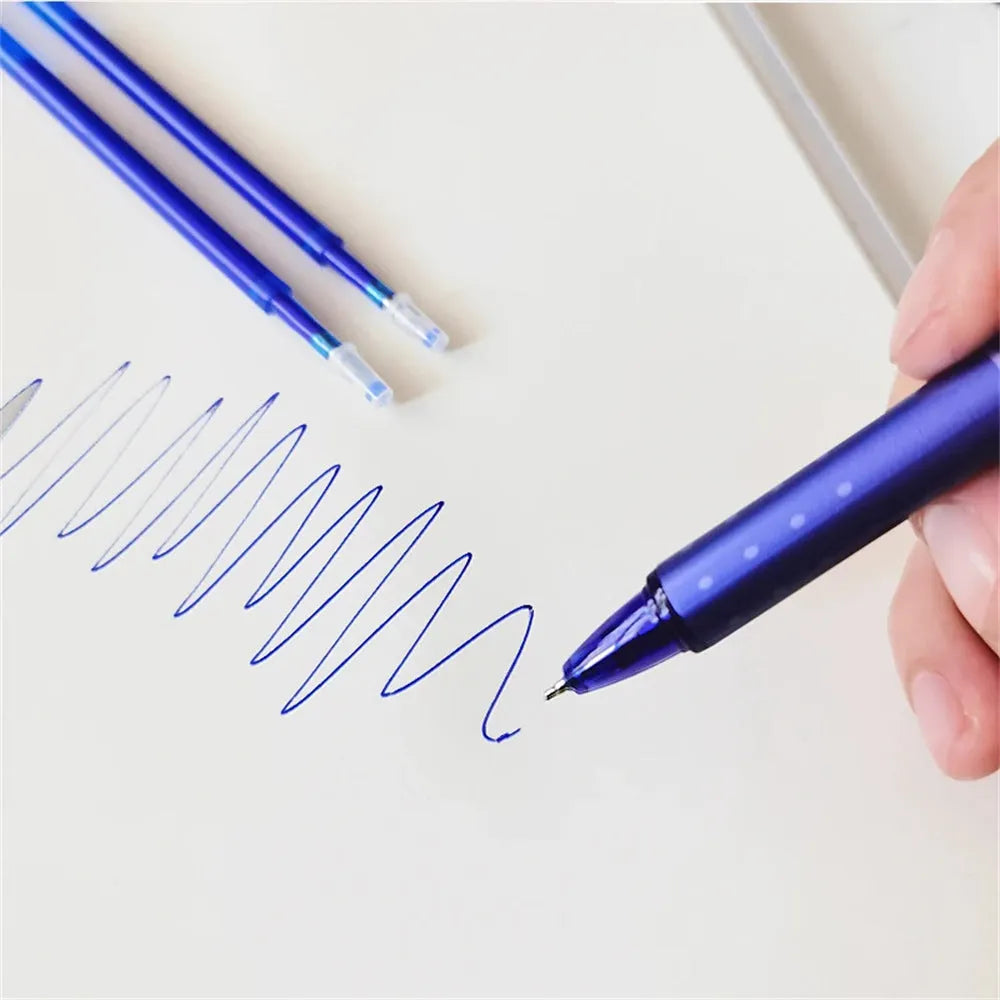 Hot Erasable 0.5mm gel pen with plastic shell and push mechanism in blue or black ink options