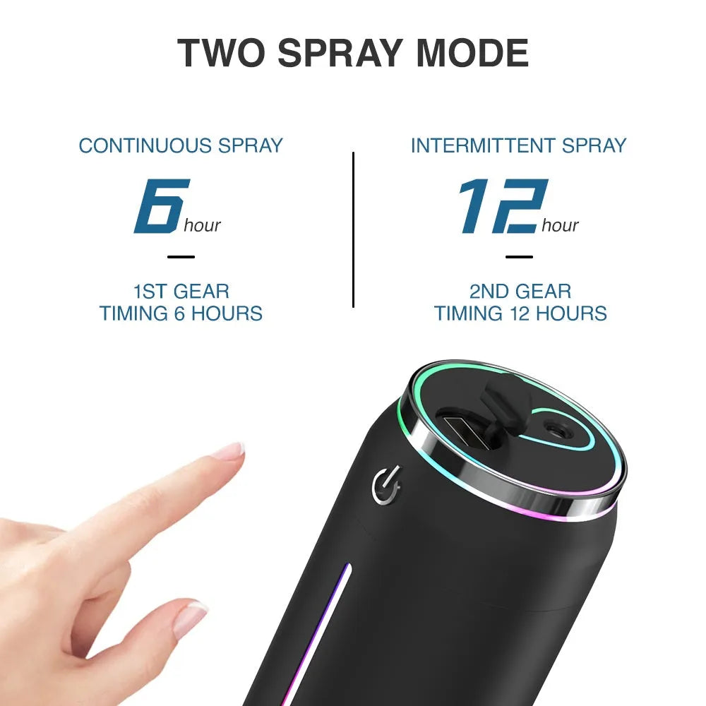 220ml mini USB car humidifier in black with transparent water tank and USB cord