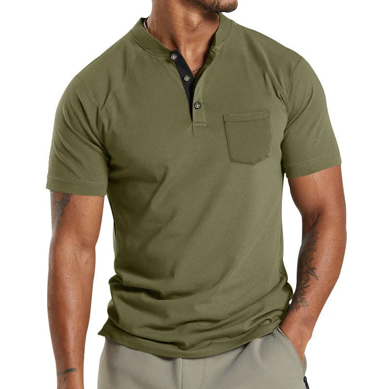 Plus size men's solid colour short sleeve polyester shirt with a button chest pocket.