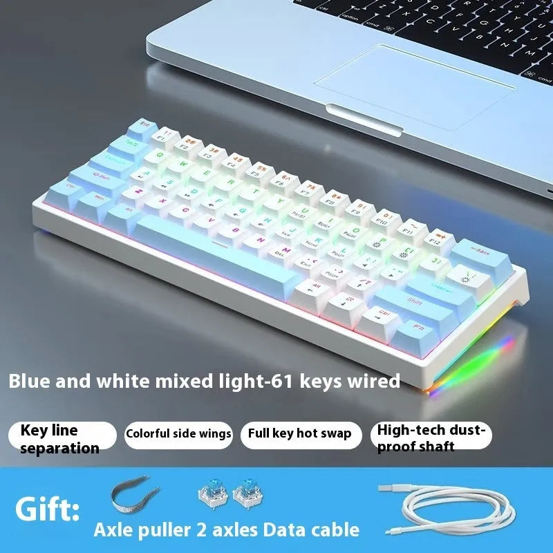Small 61-key mechanical keyboard with wired USB connection and hot-swappable switches