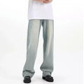 Blue retro trousers with rabbit fur fabric and high elasticity in loose casual fit