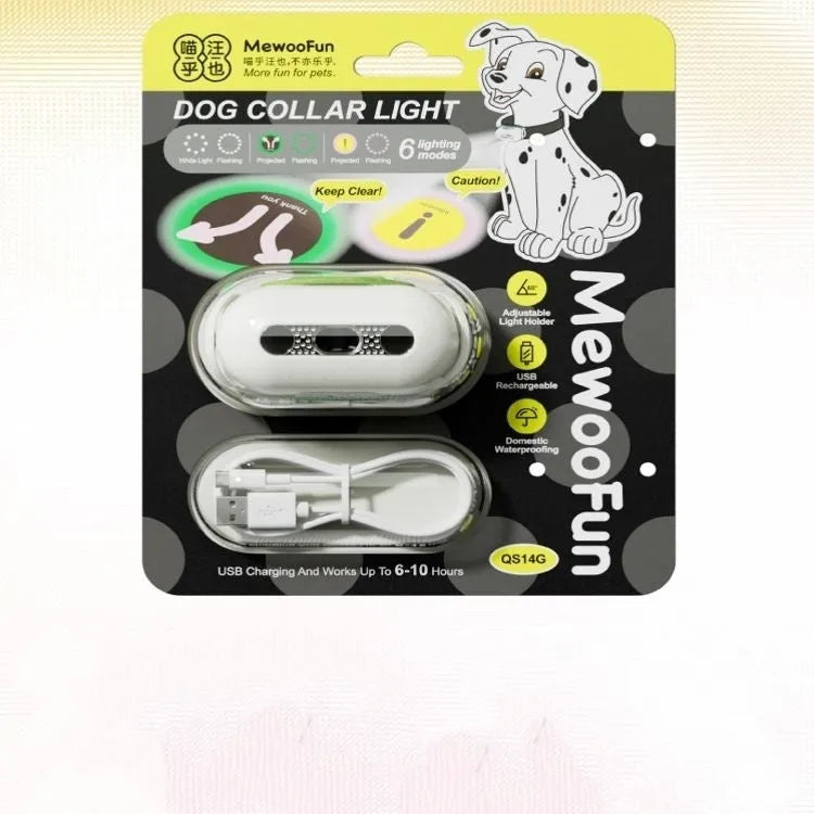 Pet luminous collar LED light in fresh pink hanging from dog collar with pattern display