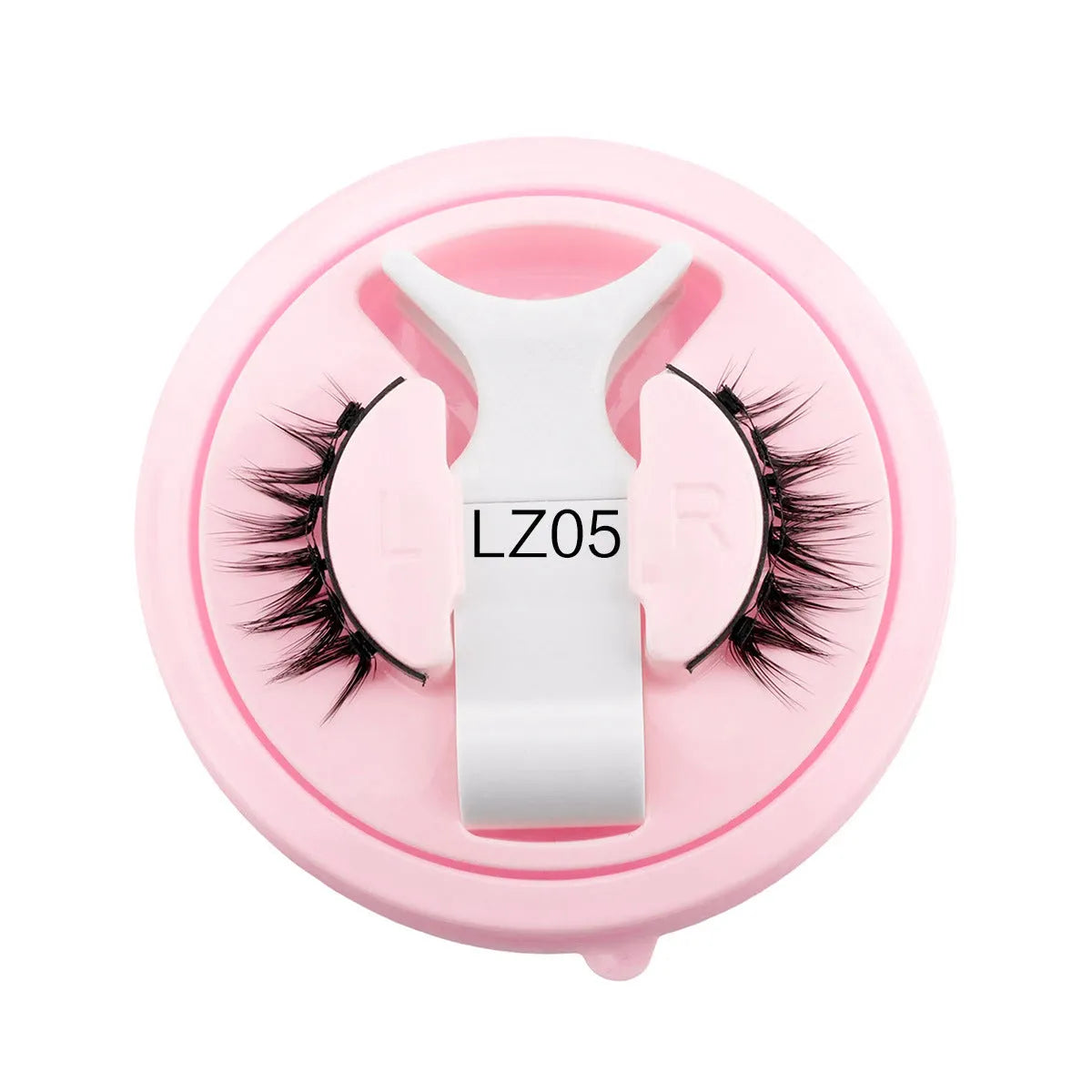 Set of reusable waterproof false eyelashes in a natural thick style with glue-free application.