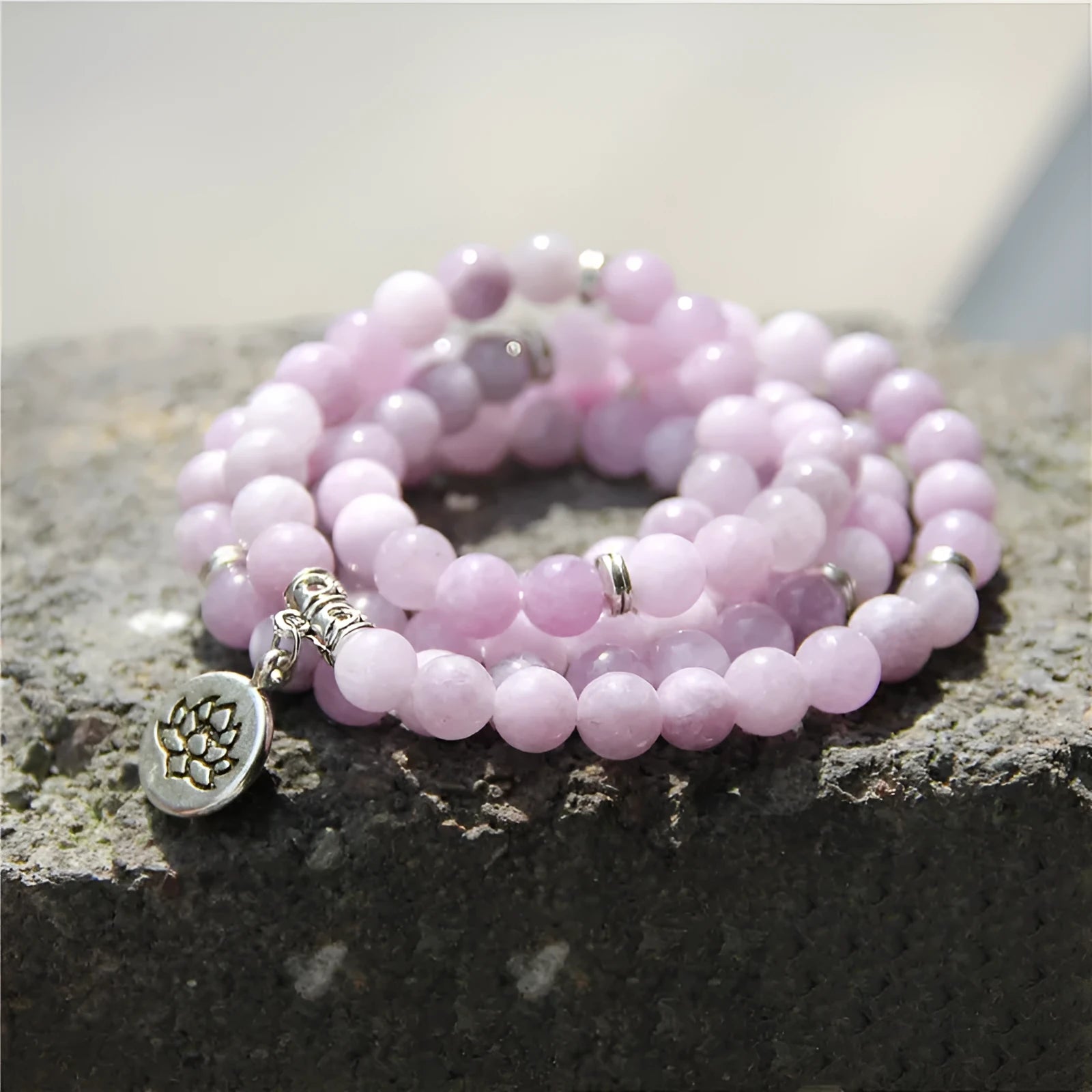 Women's vintage natural stone bracelet with a geometric lotus design in multiple colours.