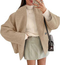 Double-breasted stand collar batwing sleeve polyester coat in solid colour for petite women