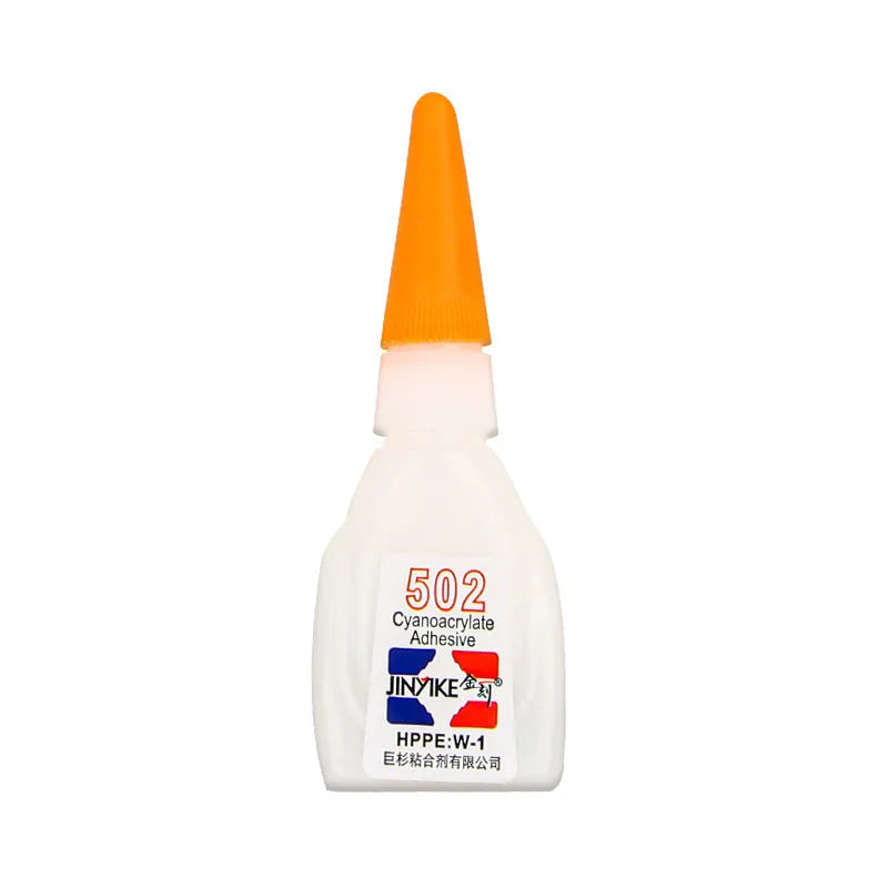 Instant strong adhesive tube for shoe repair showing 3g and 8g size options for leather, trainers, and rubber materials