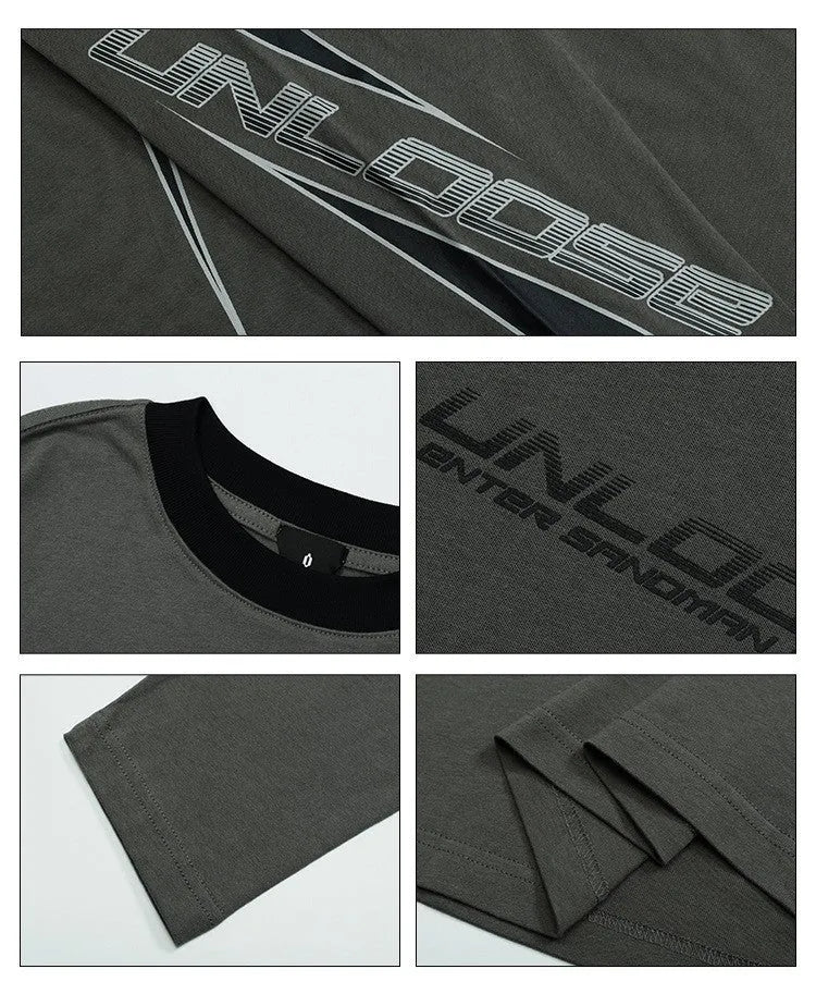 Men's grey cotton drop shoulder pullover with loose fit and long sleeves