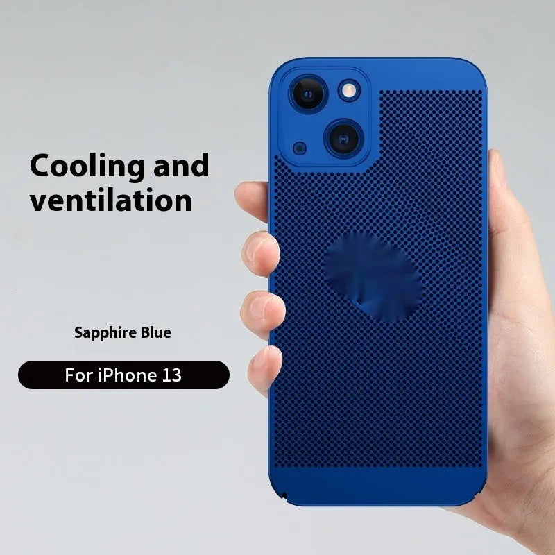 Matte solid colour heat dissipation phone case for Apple iPhone in black, PC material with full coverage