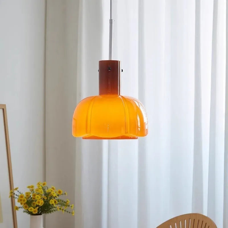 Medieval style glass bud chandelier with retro design and coloured glass elements