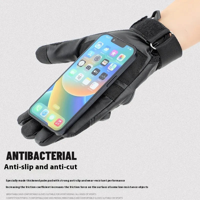 Men's black tactical fingerless gloves with touch screen fingertips for training use
