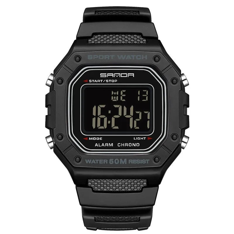 Swimming waterproof youth electronic watch with simple alarm clock in black colour option