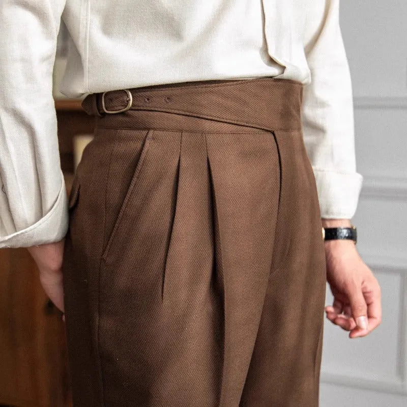 Men's high waist straight casual trousers in polyester available in multiple colours