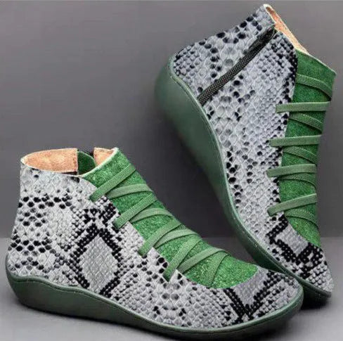 Women's flat casual booties with wedge heel and round toe in multiple colour options