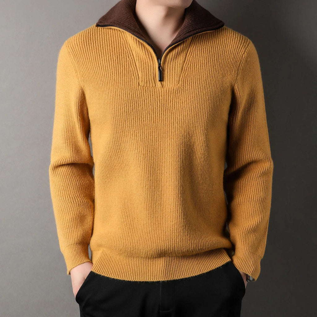 Men's twisted jacquard lapel sweater cardigan in orange, loose fit, long sleeves, autumn knitwear