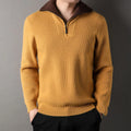 Men's twisted jacquard lapel sweater cardigan in orange, loose fit, long sleeves, autumn knitwear