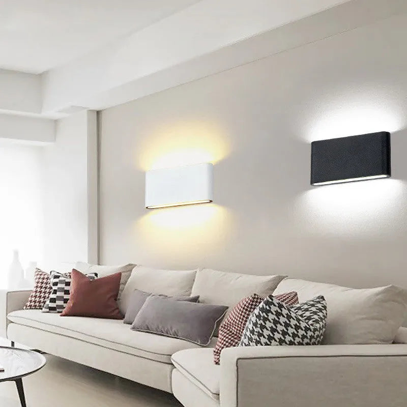 Waterproof aluminium wall lamp in black finish for balcony or aisle use with warm white light output