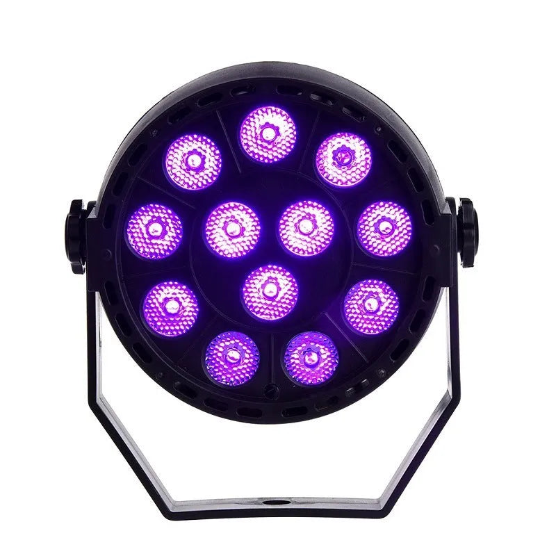 Ultraviolet UV par light with 12 LEDs for indoor stage lighting, black housing