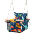 Blue cotton linen children's hanging chair swing for indoor outdoor use 25kg load capacity