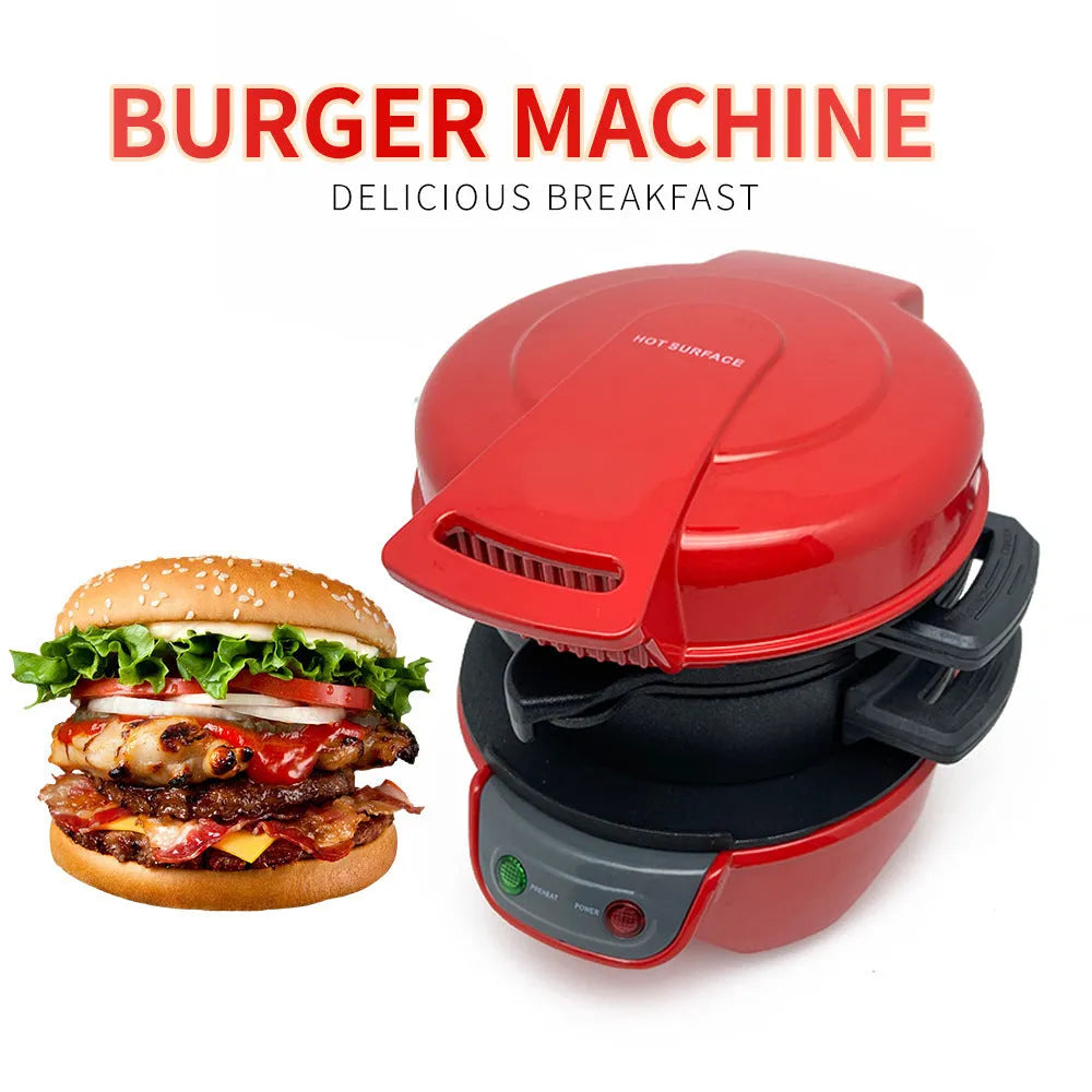 Household breakfast machine sandwich maker with egg cooker ring in red, orange or silver grey