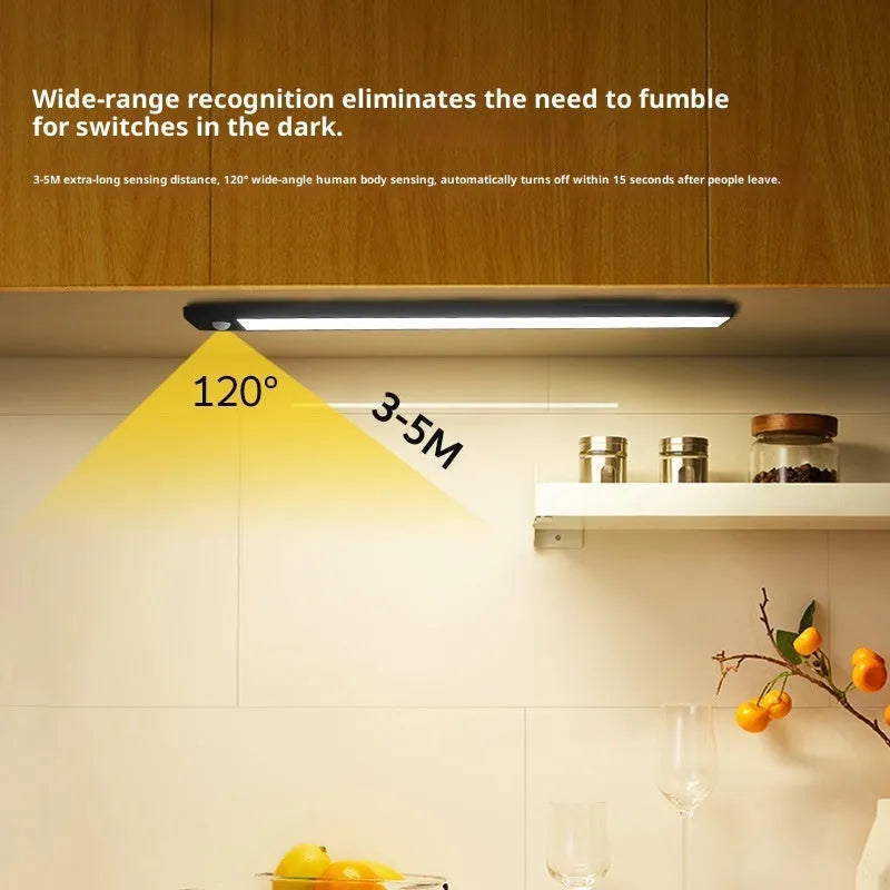 30cm smart LED strip human sensor light in silver with magnetic and self-adhesive mounting for wardrobe cabinet use