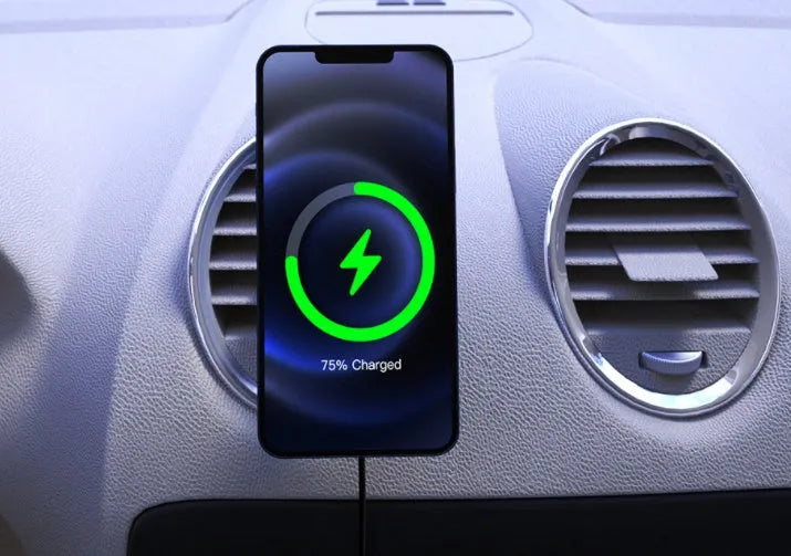 Black magnetic wireless car charger bracket for iPhone, Huawei, Samsung with USB connection