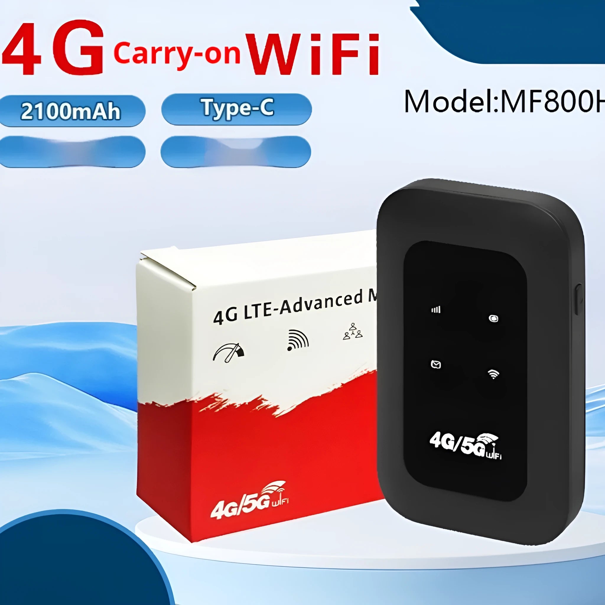Portable 4G WiFi router measuring 11 x 7.5 x 2.8 cm with SIM slot and LED indicators